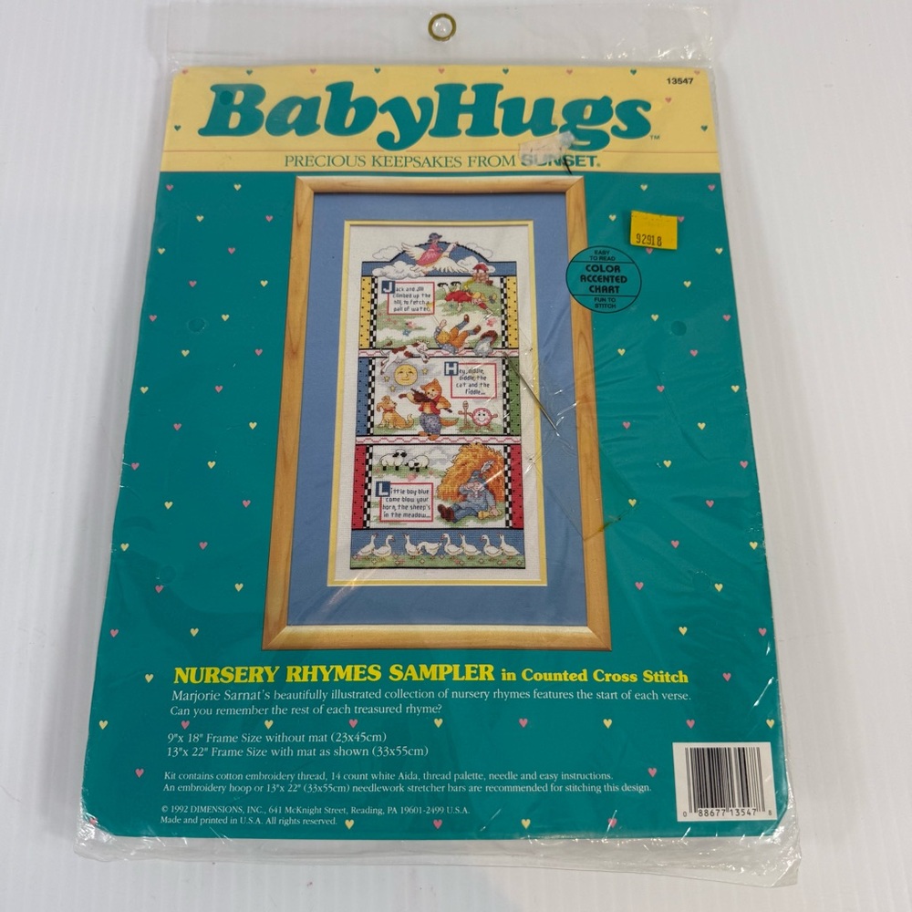 Sunset Baby Hugs Counted Cross Stitch 13547 Nursery Rhymes Vtg 1992 Dimensions